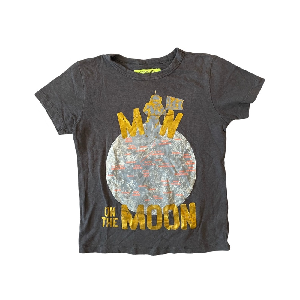 GUC Crewcuts Boys 6-7 “Man On the Moon” Gray/Gold Glow in the Dark Tee Shirt